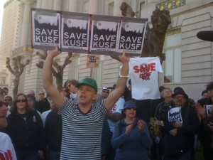 Irwin Swirnoff Rallying at City Hall in San Francisco (Photo: J. Waits)