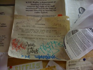 KZSU's Zero Tolerance Policy Regarding Graffiti (Photo: J. Waits)