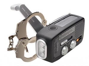 wind-up radio in handcuffs