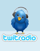 Twit radio: a Twitter logo bird with headphones.