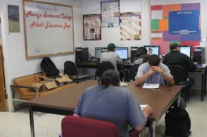 Navajo Technical College students booking  down for exams.