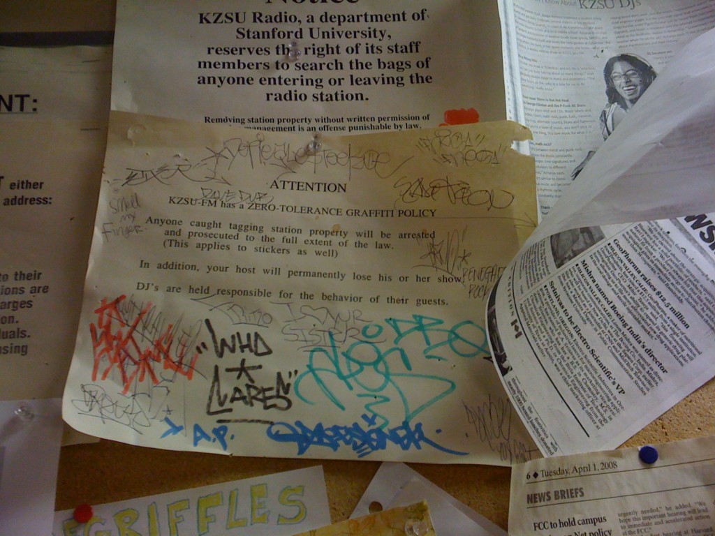 Anti-graffiti sign at KZSU