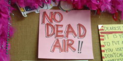 No Dead Air sign at college radio station KJUC at UC Santa Barbara (photo: J. Waits)