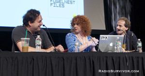 Comedy podcasters at WFMU's RadioVision 2013 (L to R: Tom Scharpling, Julie Klausner and Jake Fogelnest)