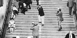 Students being dragged down the stairs during the May 1960 HUAC protests [source: foundsf.org]