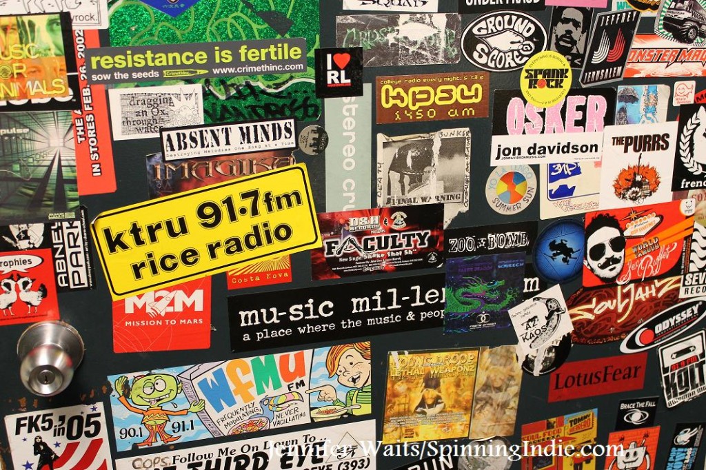 radio stickers at college radio station KPSU