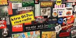 radio stickers, including KTRU, at KPSU