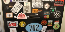 Stickers at college radio station WRBB