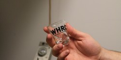 shot glass at college radio station WHRC