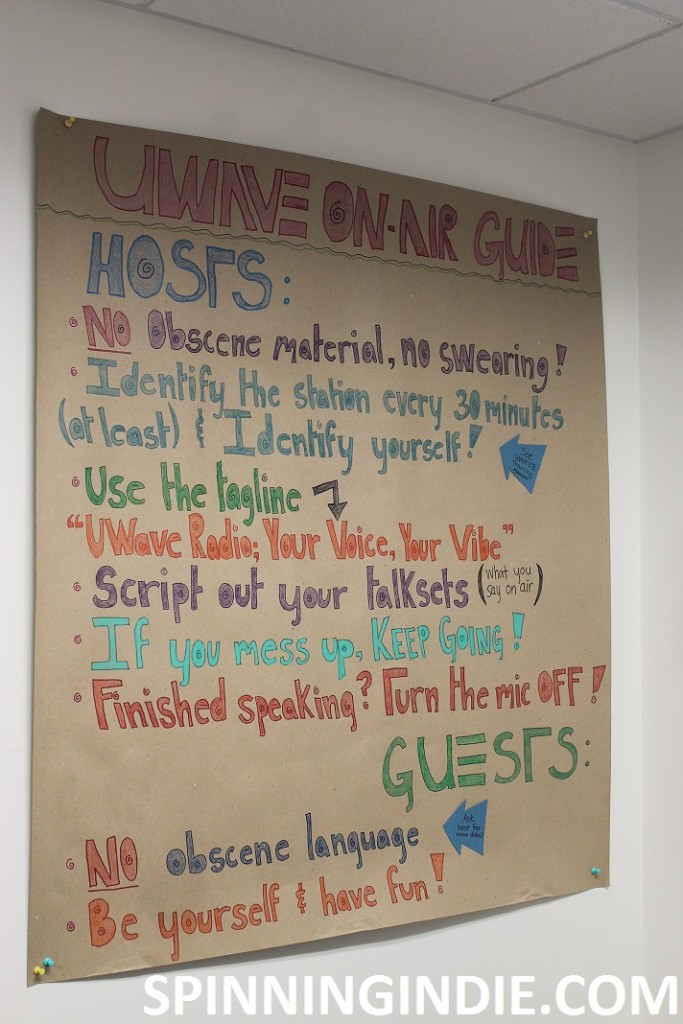 poster showing rules at college radio station UWave