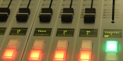 college radio mixing board