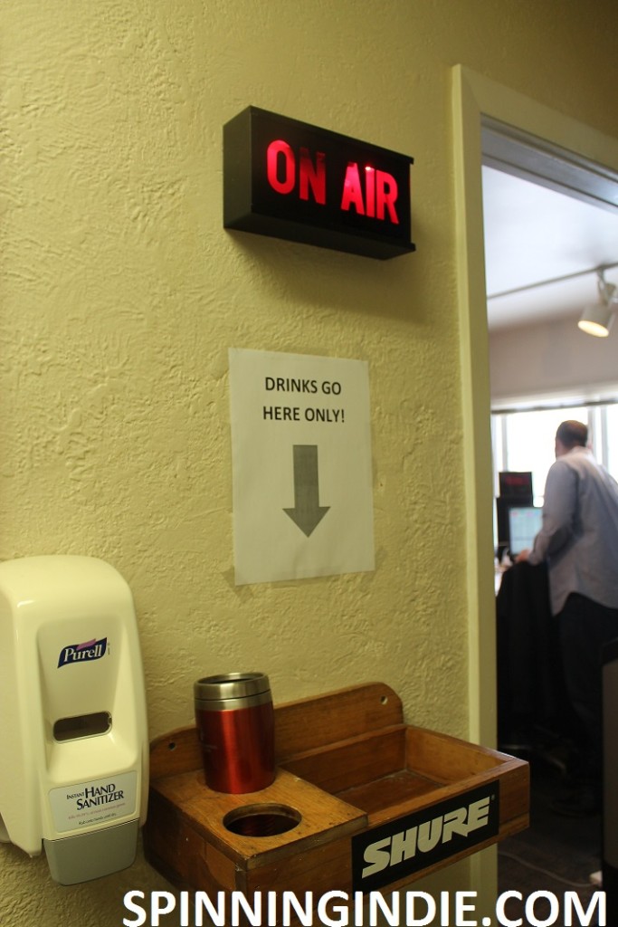 drink and hand sanitizer station at WONC