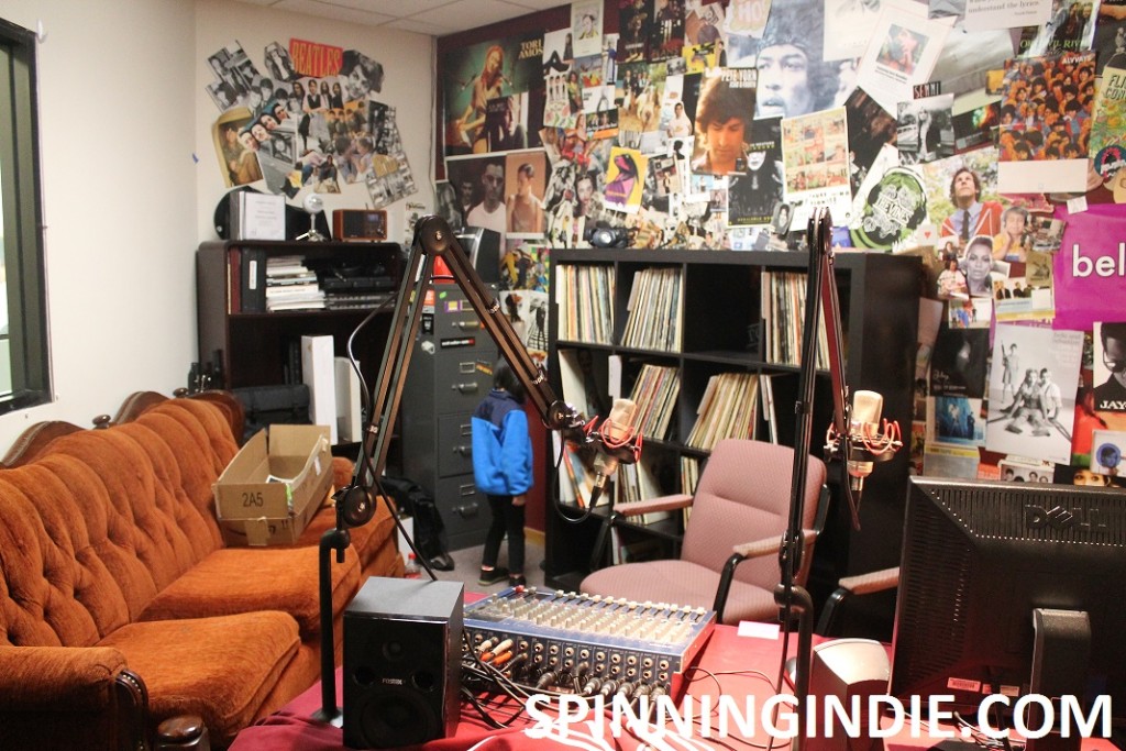Bellarmine Radio studio, including a couch