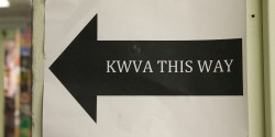 KWVA This Way sign at college radio station KWVA