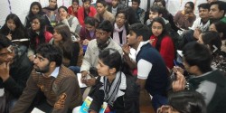 Student recruits at Delhi Community Radio.