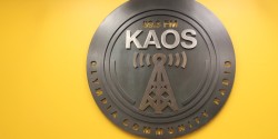KAOS sign at college radio station KAOS-FM. Photo: J. Waits