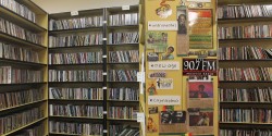 CD library at college radio station KAOS. Photo: J. Waits