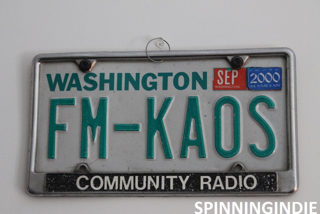 FM-KAOS license plate at KAOS. Photo: J. Waits