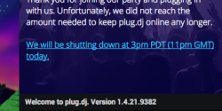 Plug.dj shutdown notice.