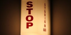 Stop. Studio in Use light at college radio station WVAU