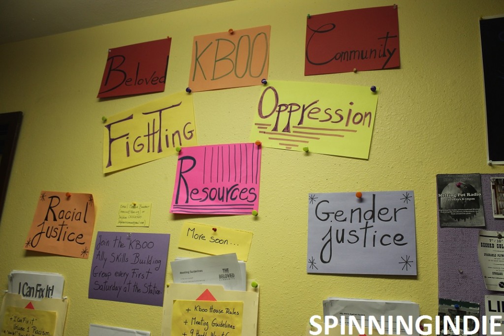 Fighting Oppression Resources at KBOO for dealing with Racial Justice and Gender Justice. Photo: J. Waits