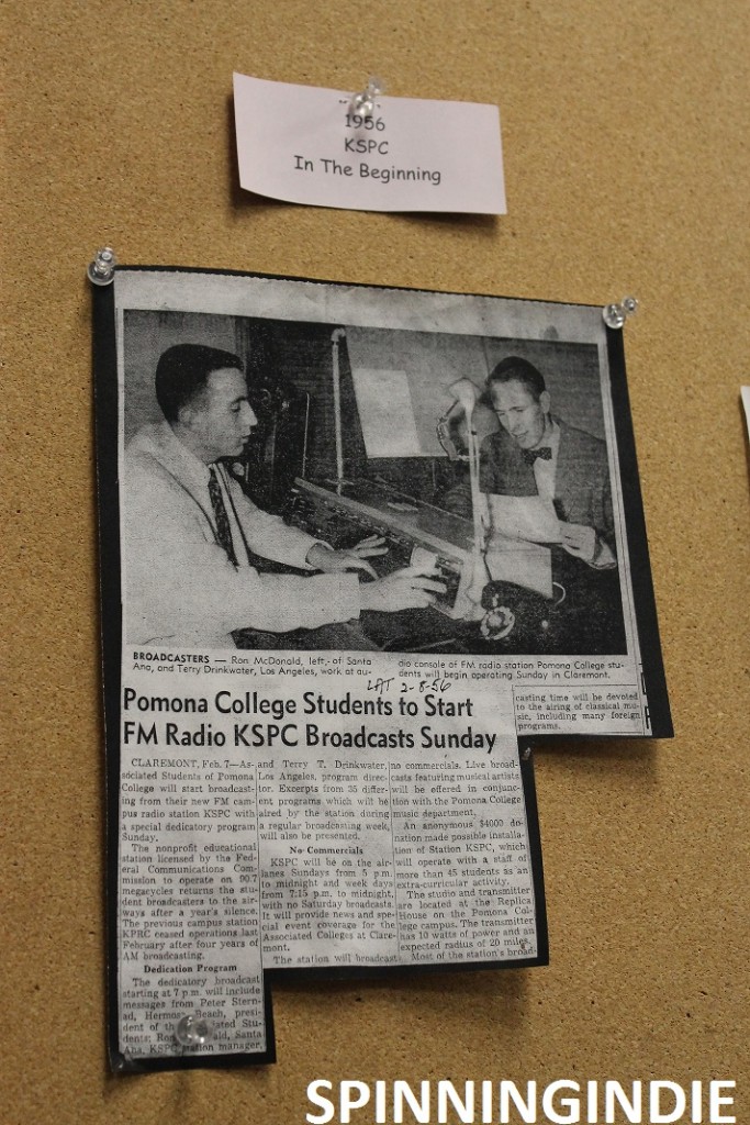 Article on wall at KSPC about the station's early days. Photo: J. Waits