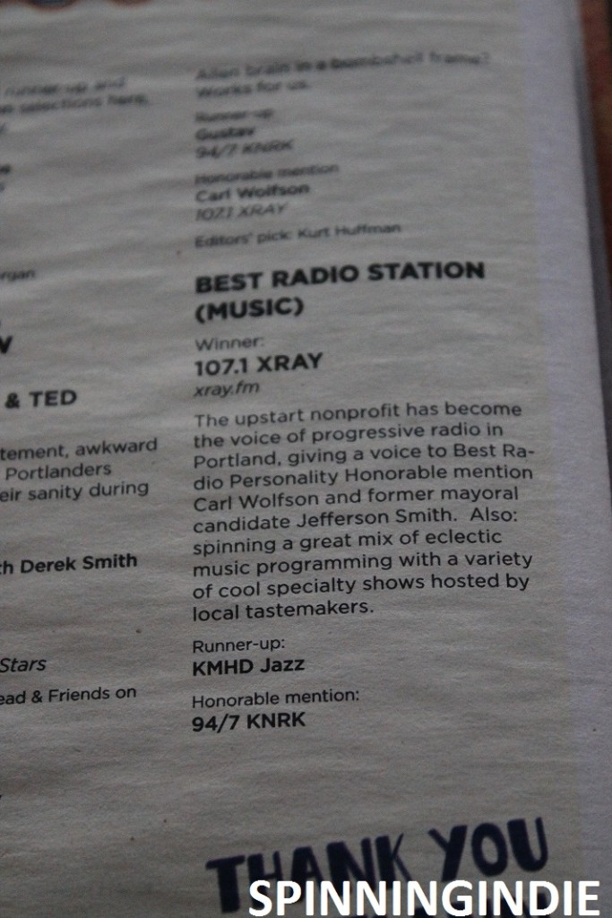 Accolade for XRAY.fm in "Best of Portland" issue of Willamette Week. Photo: J. Waits