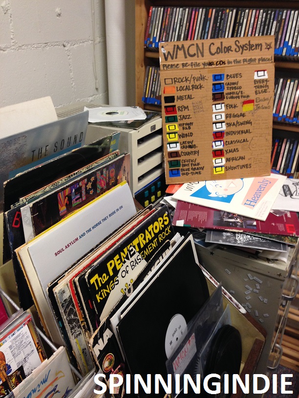 Record library and genre sign at WMCN. Photo: J. Waits