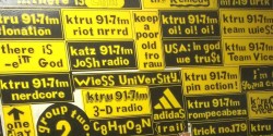 sticker art at college radio station KTRU