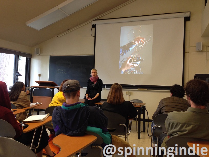 Anna Friz discussing radio art at UCRN college radio conference at KZSC. Photo: J. Waits