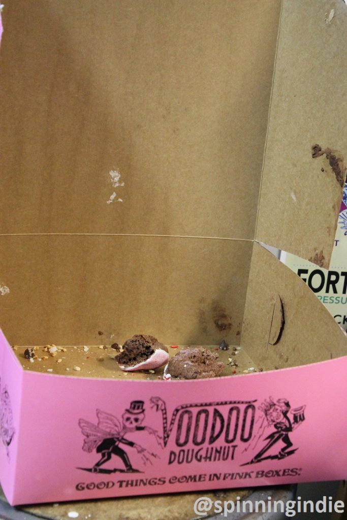 Voodoo Donuts box at college radio station KWVA at University of Oregon. Photo: J. Waits