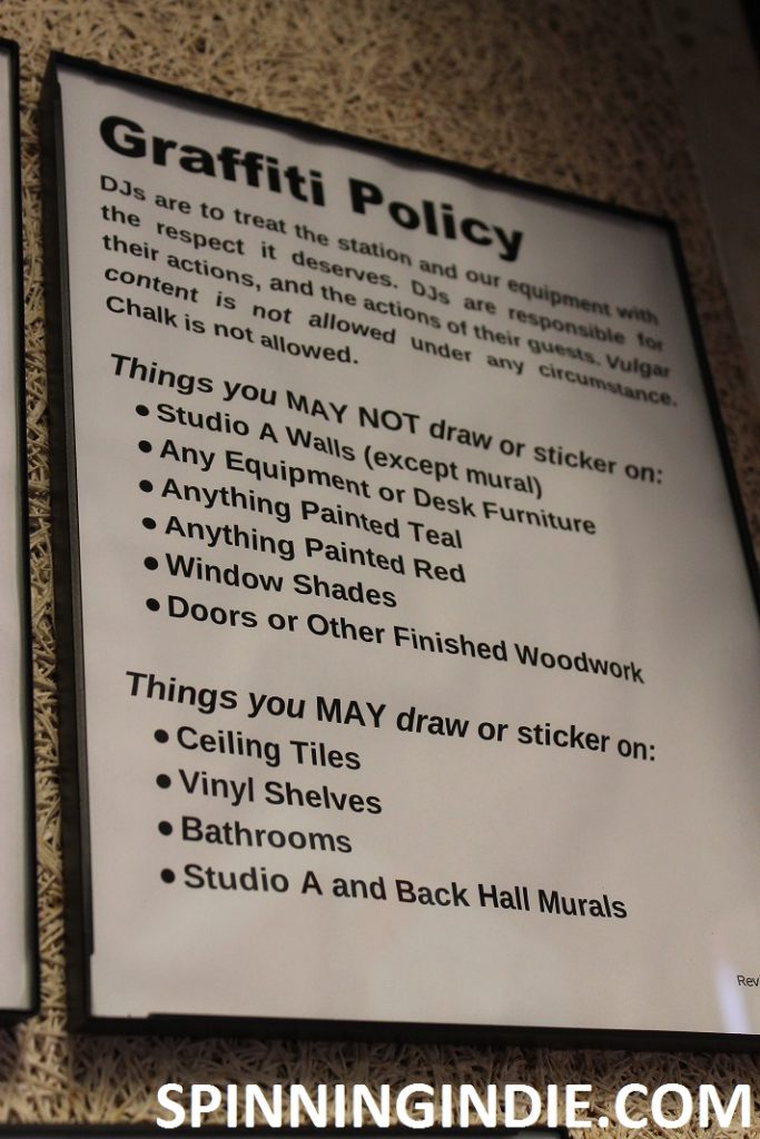 Graffiti policy at Tufts University's college radio station WMFO. Photo: J. Waits