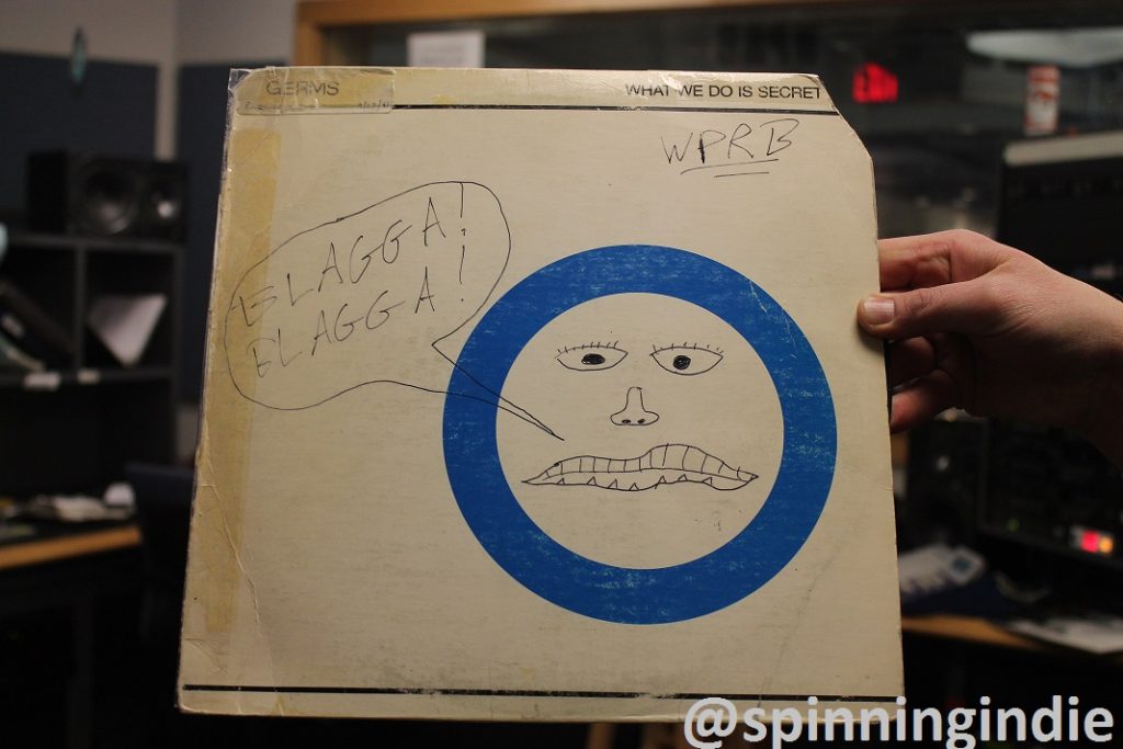 "Blagga Blagga" scrawled on a Germs LP at WPRB. Photo: J. Waits