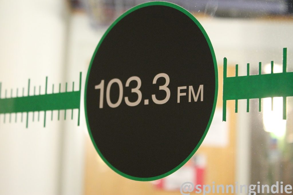 103.3 FM signage on a window at WPRB. Photo: J. Waits