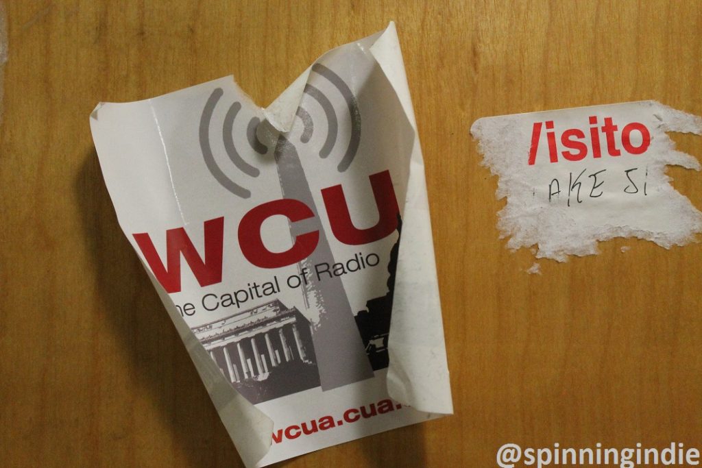 WCUA sticker on the inside of the station's door. Photo: J. Waits