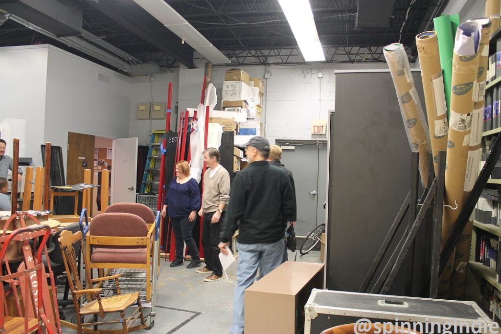 Lauree McArdle, Paul McValley and Andy Rosenberg in warehouse at Arlington Independent Media. Photo: J. Waits