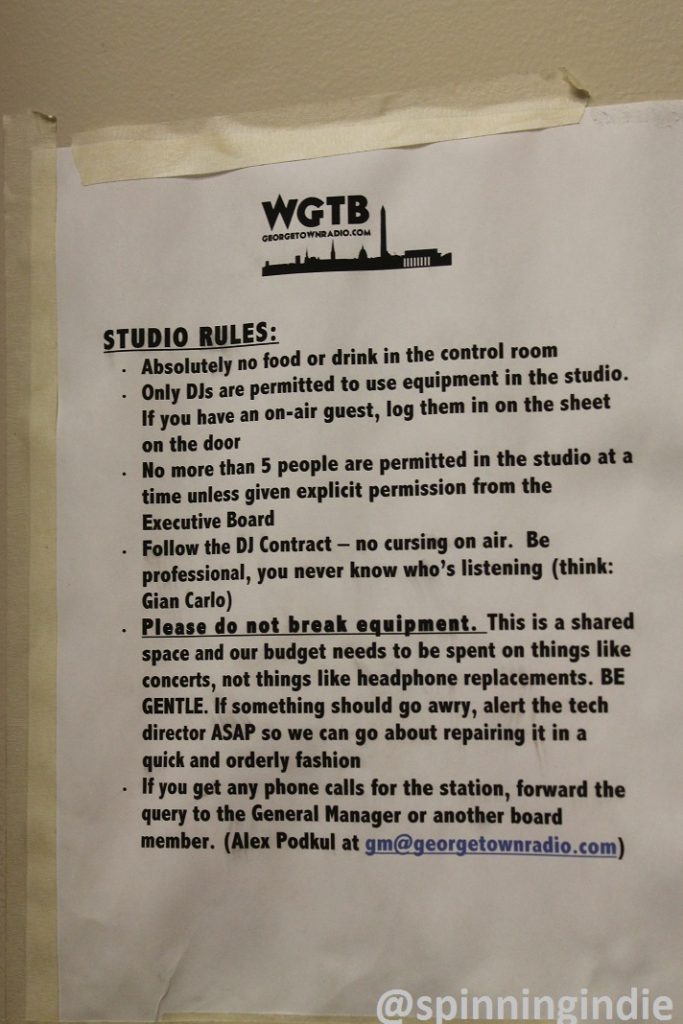 Rules posted outside WGTB studio. Photo: J. Waits