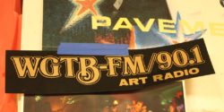 WGTB-FM Art Radio sticker on wall of the station. Photo: J. Waits