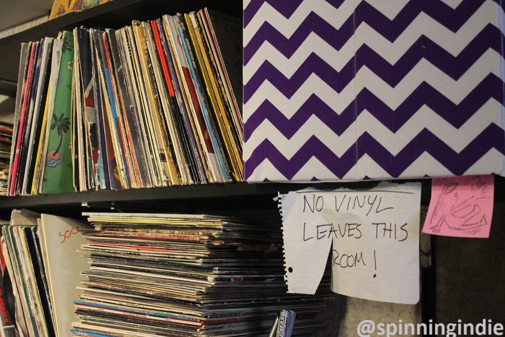 "No vinyl leaves this room" sign at college radio station The SOCC. Photo: J. Waits