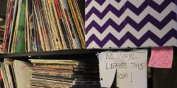 "No vinyl leaves this room" sign at college radio station The SOCC. Photo: J. Waits
