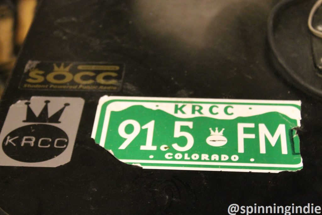 KRCC stickers at college radio station The SOCC. Photo: J. Waits