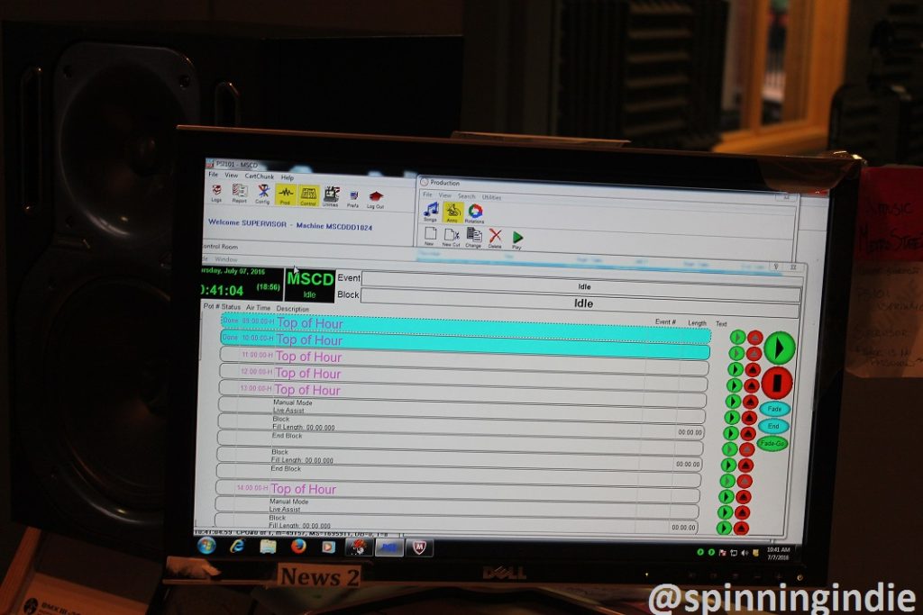 Computer monitor showing automation details in Met Radio studio. Photo: J. Waits