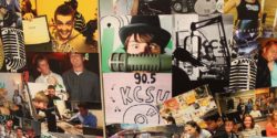 Collage on wall in college radio station KCSU production studio. Photo: J. Waits