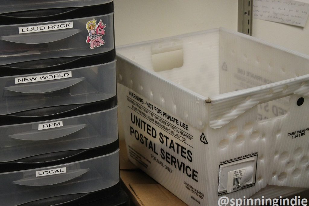 Bins in Music Director's office at KCSU. Photo: J. Waits