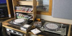 Turntables in on-air studio of college radio station Radio 1190. Photo: J. Waits