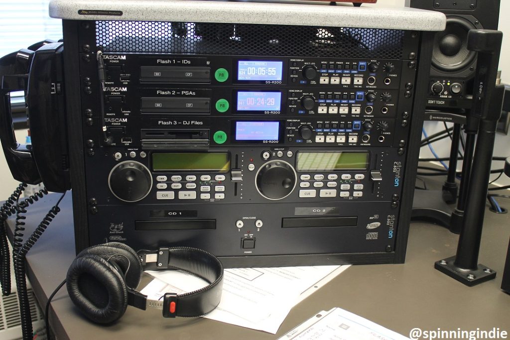 CD players and headphones in WCAS studio. Photo: J. Waits