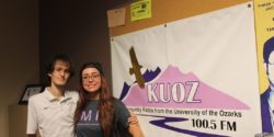 Corbin Sturch and Anna Fisk in college radio station KUOZ-LP studio. Photo: J. Waits