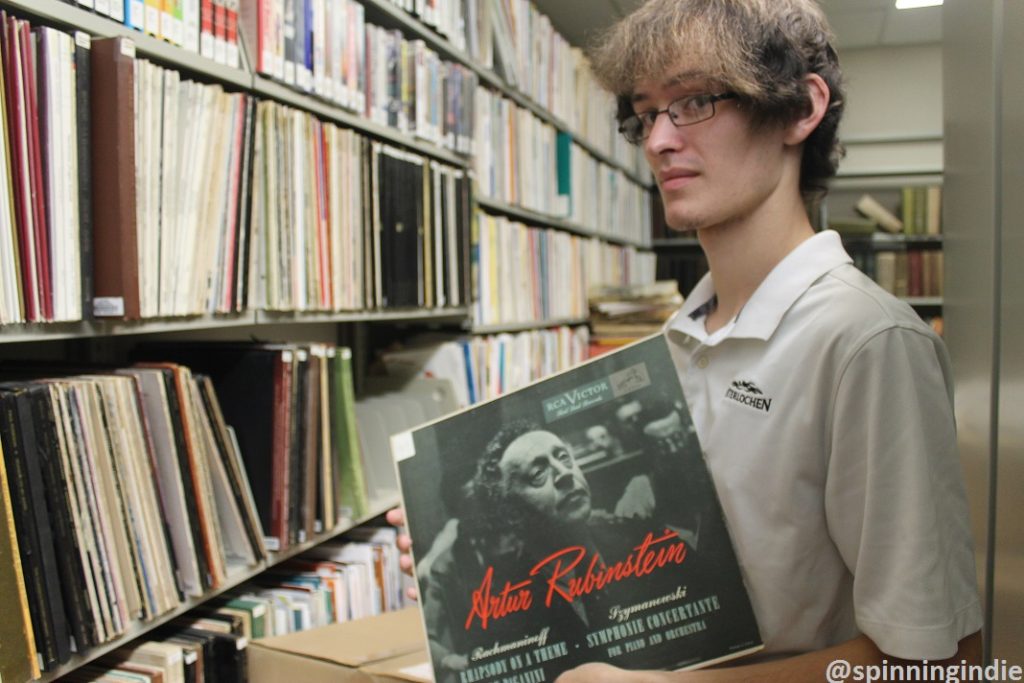 Corbin Sturch peruses the university's library's LP collection. Photo: J. Waits