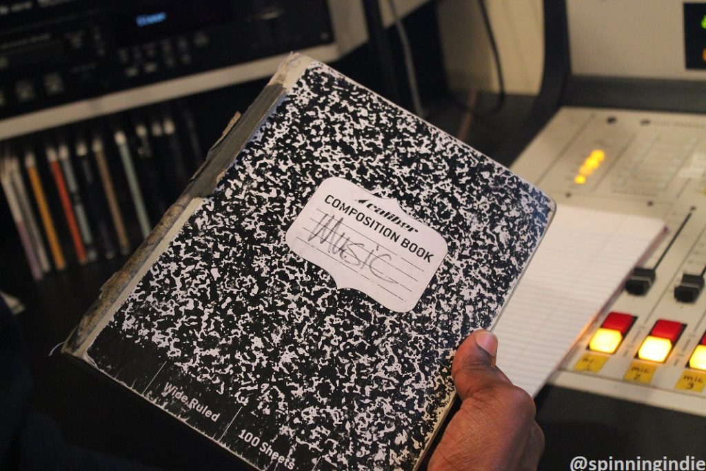 DJ Brandon Herbin's music notebook. Photo: J. Waits