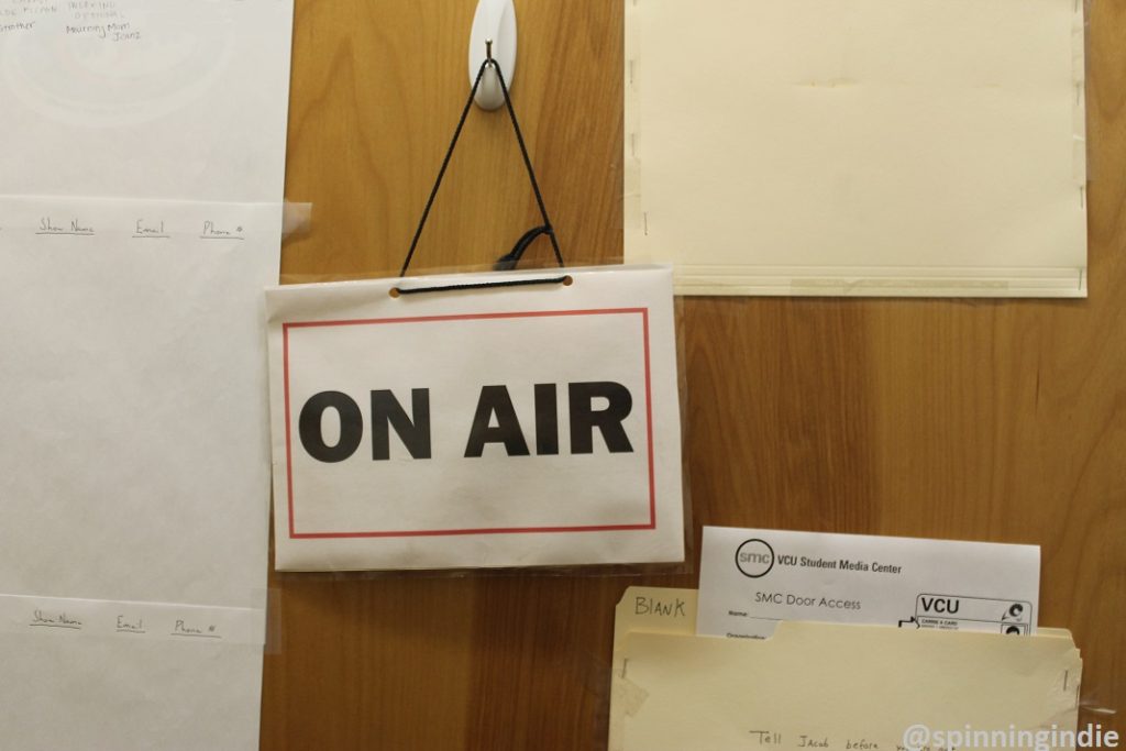 On air sign on door to on-air studio at college radio station WVCW. Photo: J. Waits